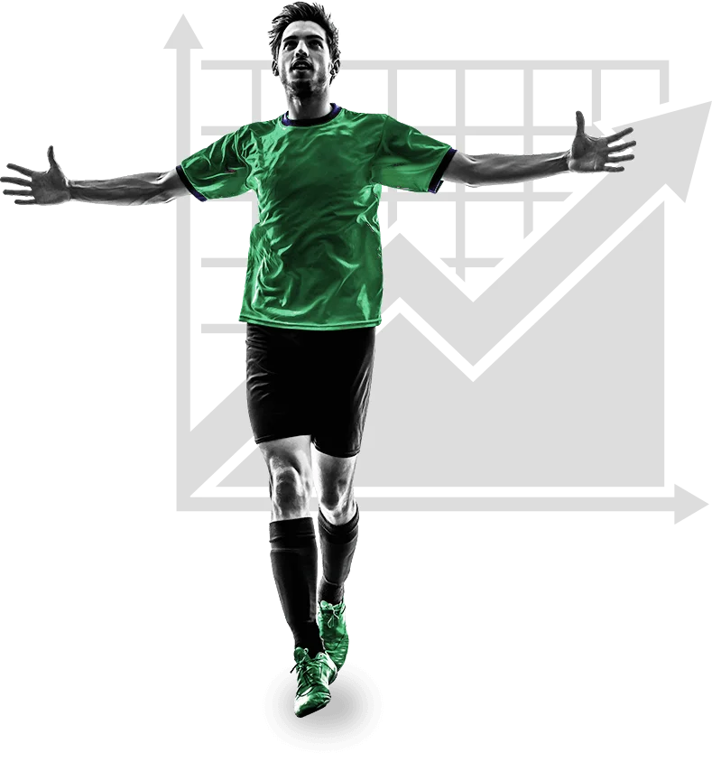 Footballer celebrating a goal and betting profit graph icon